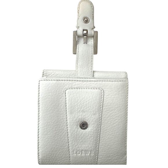 Loewe White Wallet Pebbled Leather Snap Closure 4x4 Designer Quiet Luxury - Picture 3 of 12